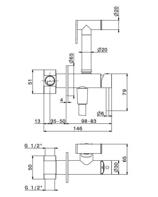 Смеситель с гигиеническим душем встроенного монтажа, Futura Kerama Marazzi, черный - 886KM.01.093