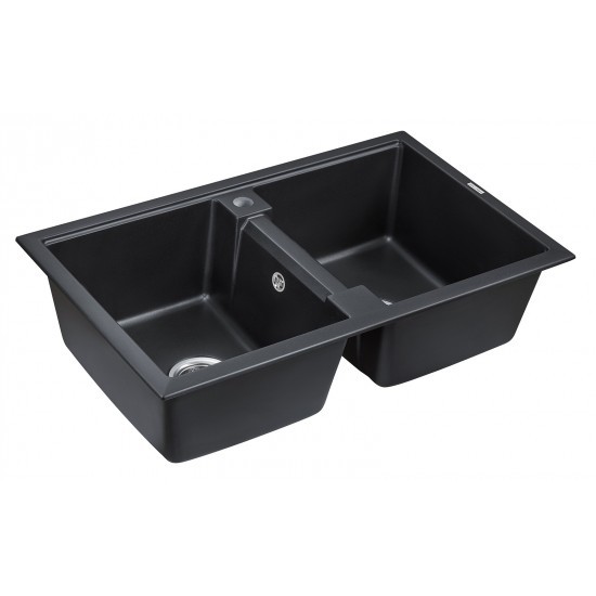 Мойка для кухни гранит 810х500 Paulmark TANDEM 80/2, черный-металлик - PM238150-BLM