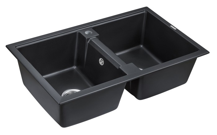Мойка для кухни гранит 810х500 Paulmark TANDEM 80/2, черный-металлик - PM238150-BLM