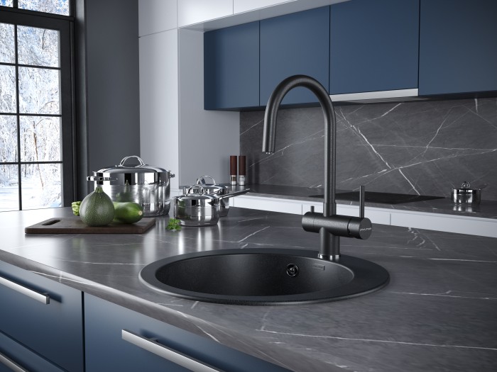 Смеситель для кухни  Paulmark HELLER, черный металлик - He213218-418