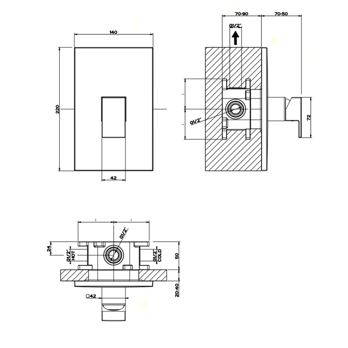 Встраиваемый однорычажный смеситель, Gessi Rettangolo, хром арт. 44602#031
