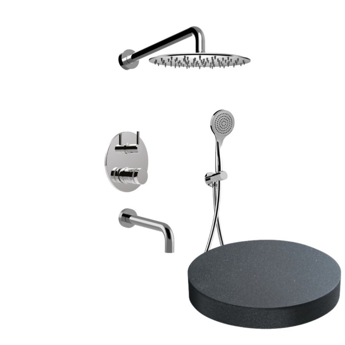 Встраиваемый душевой комплект на 3 режима, однорычажный, с поворотным переключателем, ручной душ, излив, кронштейн, верхний душ d25 см, Giulini My ring, графит арт. MR0070GF