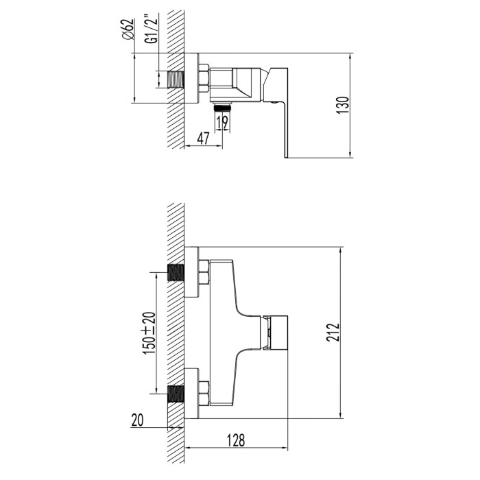 Смеситель для душа с ручным душем, керамический картридж, без излива, черный, Azario Eddie арт. AZ-WQY338207PA