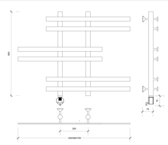Полотенцесушитель электрический 60x20x70 Понтида 6 Secado арт. 4673739240694