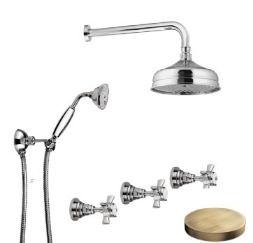 Встраиваемый душевой набор с поворотным переключателем, ручной душ, настенный кронштейн, душевая лейка из латуни d200, Giulini Kensington, золото арт. 3786O