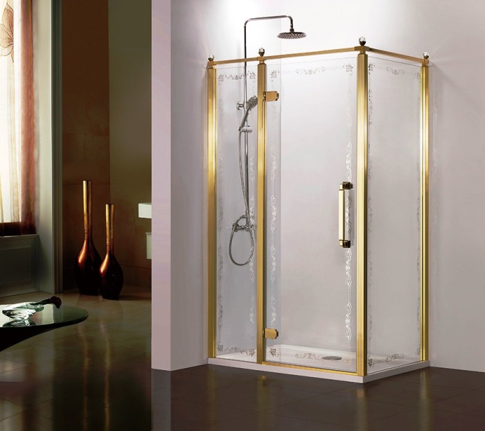 Душевое ограждение 900х1200х2000 L, без поддона, прозрачное стекло 8 мм с узором, цвет профиля золото  Ontario, Azario арт. AZ-NBB1231-L 900 GOLD
