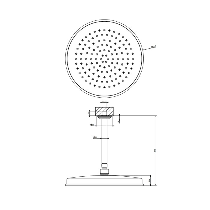 Верхний душ d300 мм., с потолочным держателем 293 мм., Gessi Venti20, brass pvd арт. 65153#710