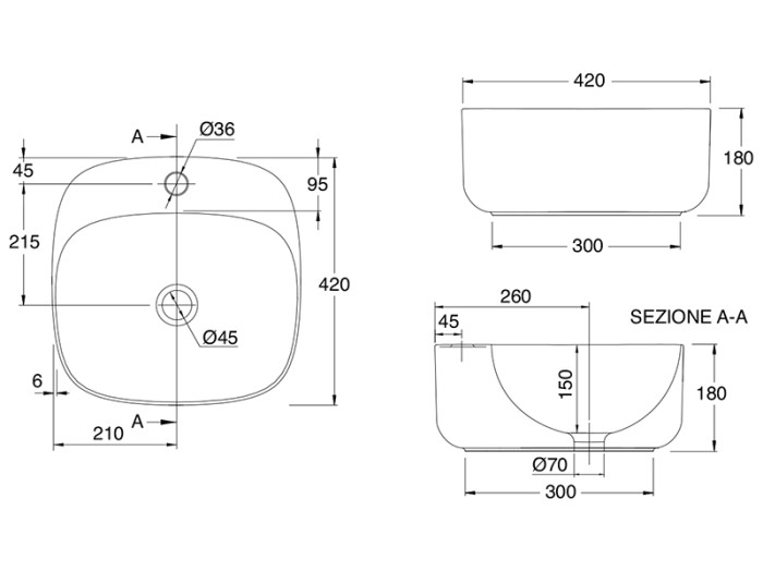Раковина накладная, без перелива с одним отверстием, цвет белый, Scarabeo Moon - 5504