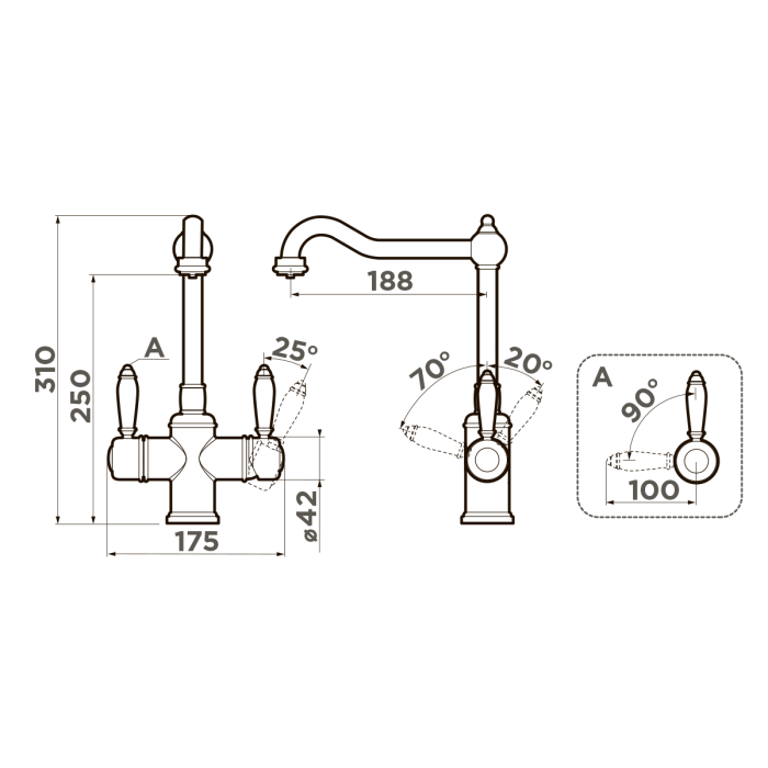 Смеситель для кухни Omoikiri Tottori-AB-022 латунь, цвет античная латунь арт. 4994009