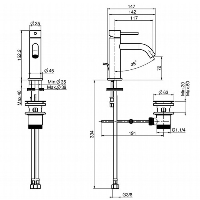 Fima Carlo Frattini Смеситель для раковины, высота 152 мм., излив 117 мм., с донным клапаном, Spillo Up, F3031XSNS цвет: черный