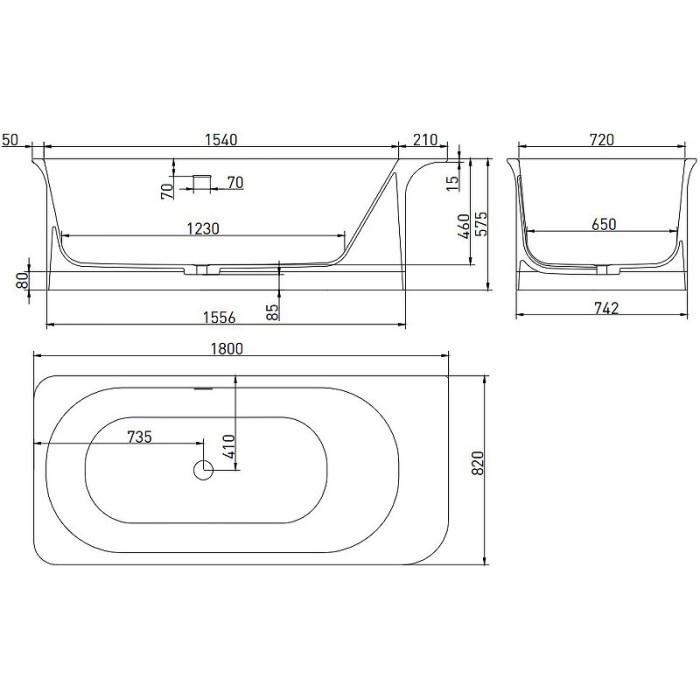 Ванна отдельностоящая 180x82, матовая, Salini NINFEA 180x82RAL арт. 102721MRF