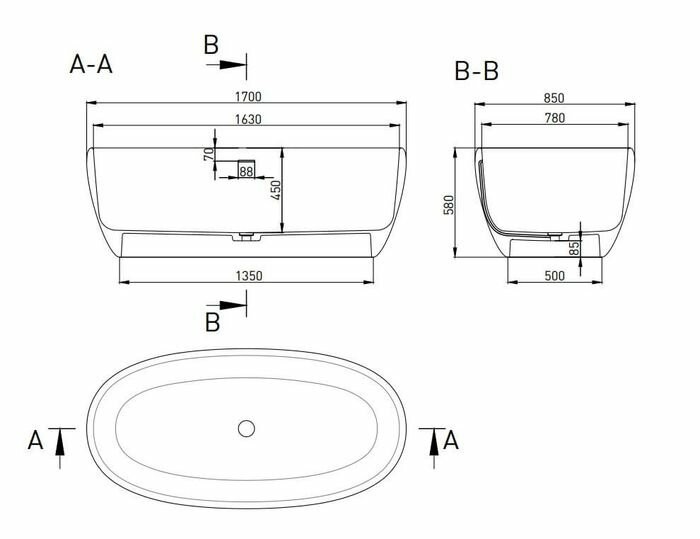 Ванна отдельностоящая 170x85, матовая, Salini LUCE арт. 100121M