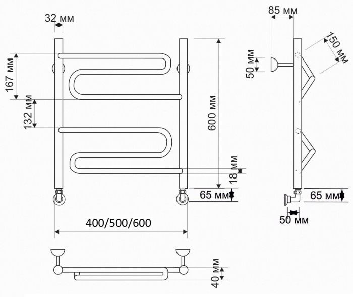 Полотенцесушитель водяной латунный 60x60 Валенсия (бронза) Secado арт. 4603777460112