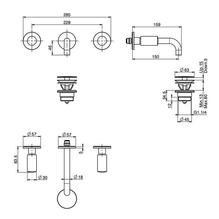 Fima Carlo Frattini Смеситель для раковины, встраиваемый, излив: 15см., So, F3191/5NS цвет: черный