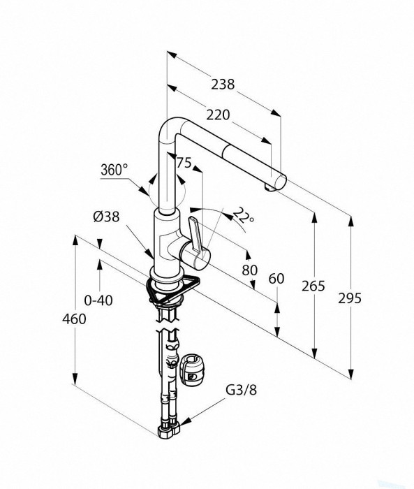 Однорычажный кухонный смеситель, с выдвижным изливом, l-ine s Kludi, хром - 408510575wr5