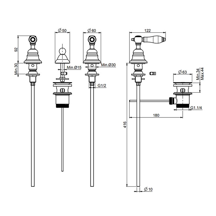 Fima Carlo Frattini Cмеситель для биде на 3 отв., с донным клапаном, Herend, F5422CBOR цвет: золото
