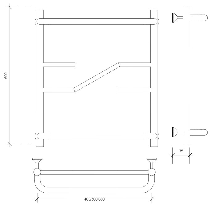 Полотенцесушитель водяной 60x40 Риволи СП (черный) Secado арт. 4673739228326