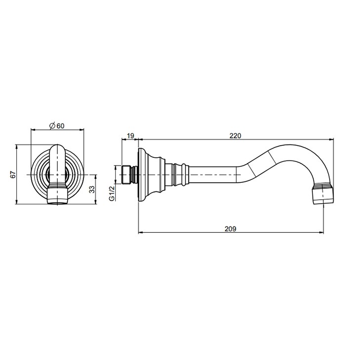 Fima Carlo Frattini Излив для ванны 20.9см., настенный, Elizabeth, F2157CR цвет: хром