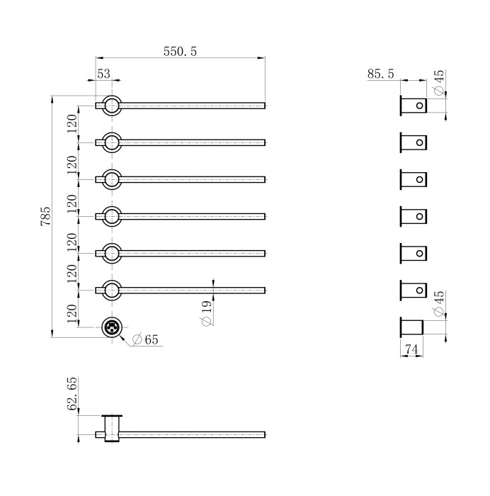 Полотенцесушитель электрический встраиваемый, Wonzon & Woghand Baden, WW-AL366-GM цвет: графит