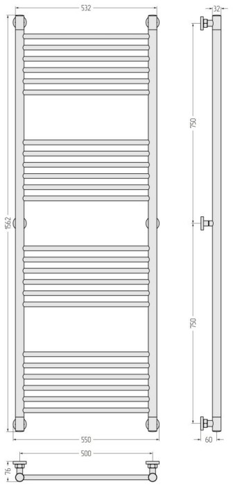 Сунержа Водяной полотенцесушитель 1500x500, Богема+ прямая, 00-0220-1550 цвет: без покрытия