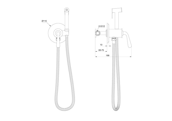 Смеситель с гигиеническим душем встраиваемый, Wonzon & Woghand Steam, WW-88829008-MB цвет: черный