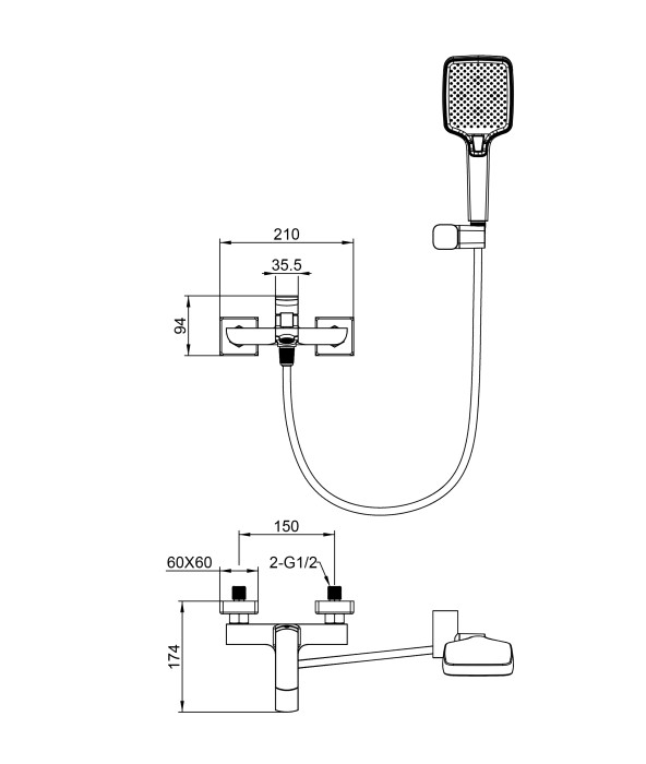 Смеситель для ванны с душем, Wonzon & Woghand Forza, WW-639031-1-CR цвет: хром