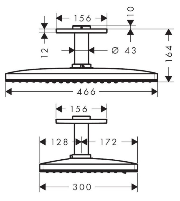 Верхний душ с потолочным кронштейном скрытого монтажа Rainmaker Select Hansgrohe, черный, хром арт. 24004600