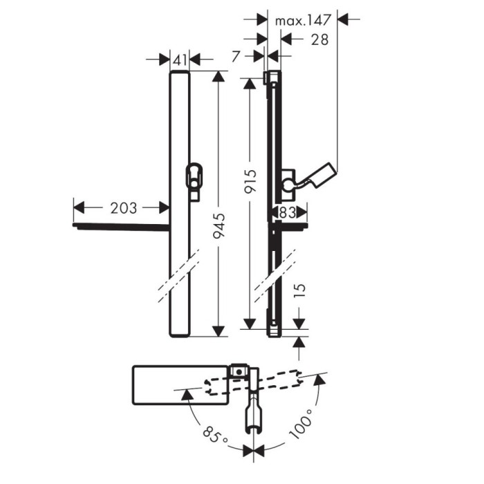Душевая штанга E 90см со шлангом Unica Hansgrohe, белый, хром арт. 27640400