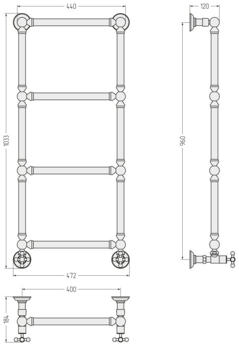 Сунержа Водяной полотенцесушитель 960x400, Ренессанс, 30-0280-9640 цвет: матовый белый