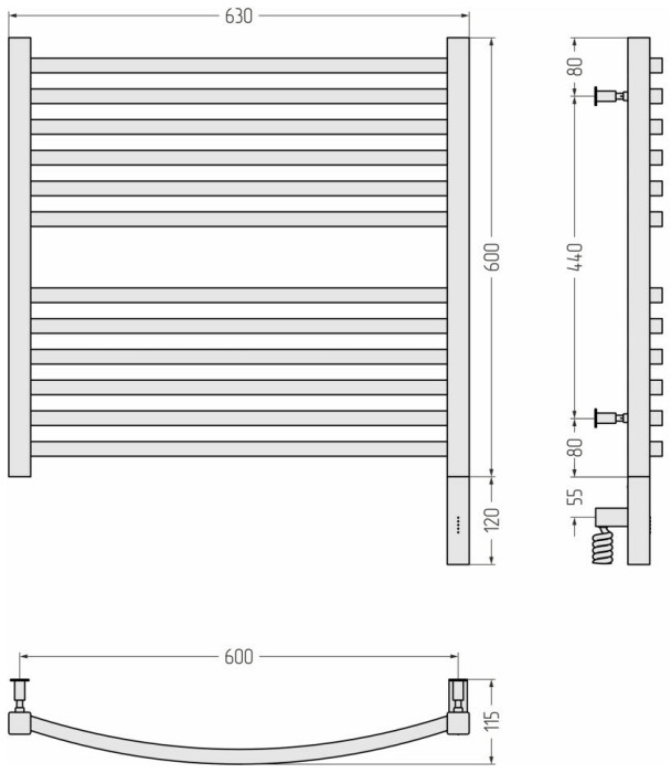 Сунержа Электрический полотенцесушитель 600x400, Аркус 3.0, 00-5705-6060 цвет: без покрытия