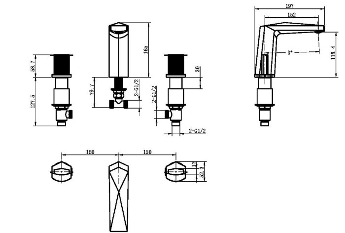 Смеситель для раковины, Black gold, Venturo Boheme 150-BG-TOUCH