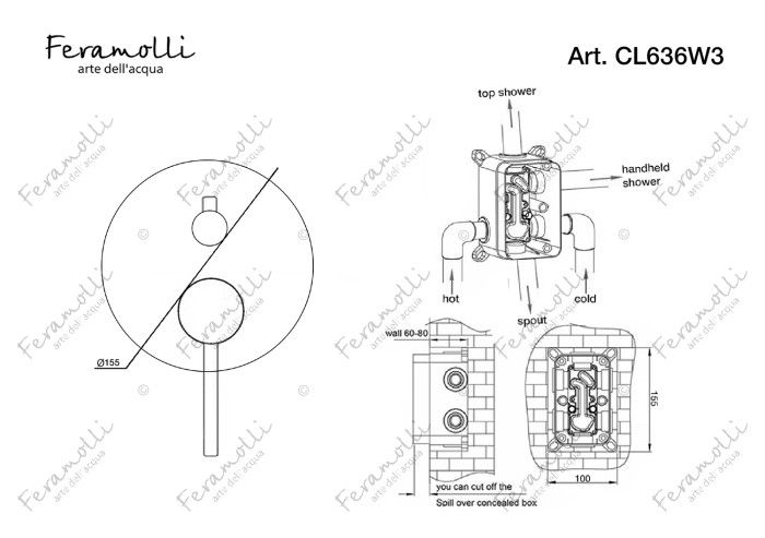 Смеситель однорычажный скрытого монтажа на 3 потока, хром, Ele Feramolli - CL636W3