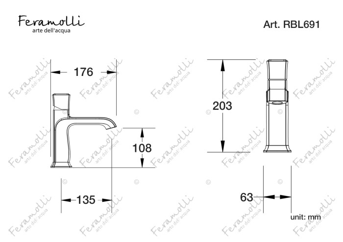 Смеситель для раковины, черный, Fortore Feramolli - RBL691