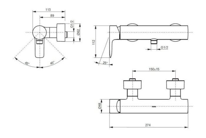 Смеситель для душа, настенный, MH TOTO, VM10051C цвет: хром