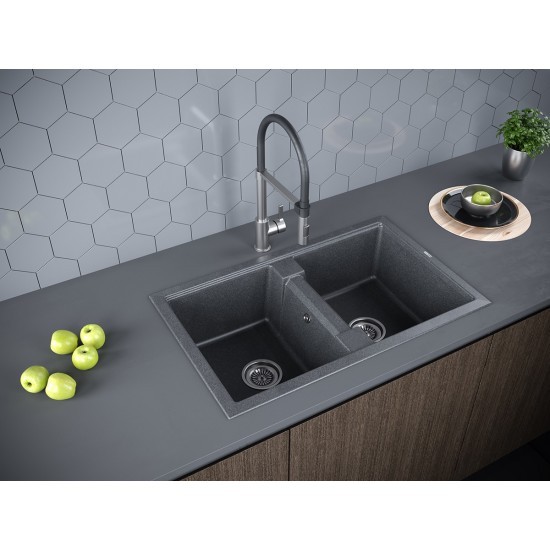 Мойка для кухни гранит 810х500 Paulmark TANDEM 80/2, графит - PM238150-DG