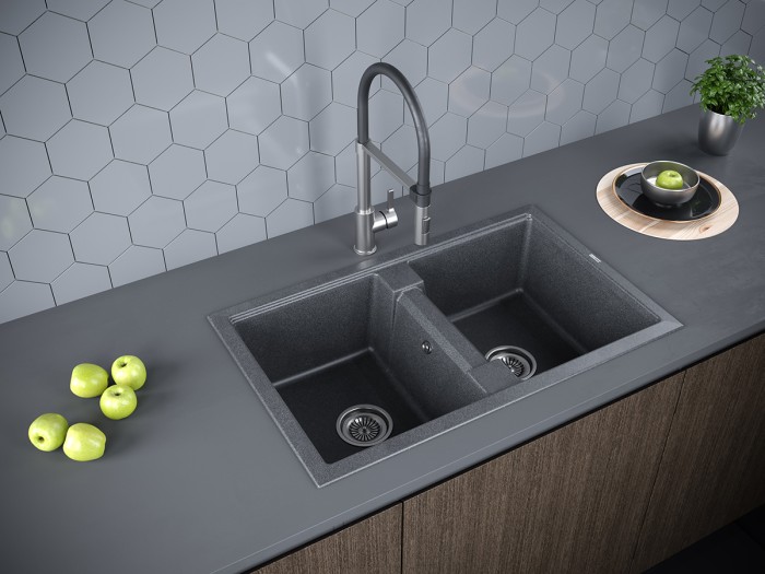Мойка для кухни гранит 810х500 Paulmark TANDEM 80/2, графит - PM238150-DG