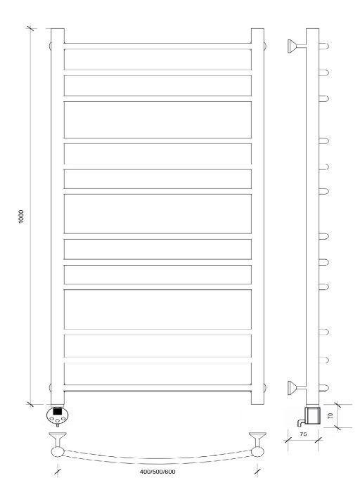 Полотенцесушитель электрический 100x40 Милан 3 (черный матовый) Secado арт. 4673739238455