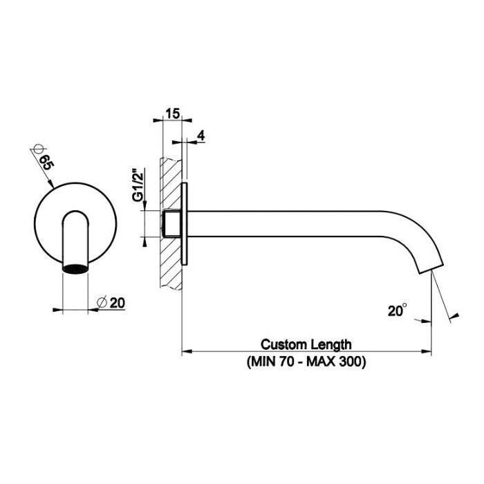 Излив 25см., подвесной, Gessi Flessa, steel brushed арт. 54210#239 250