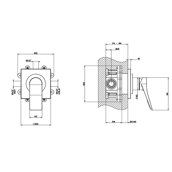 Встраиваемый смеситель для душа на 1 источник, Gessi Rilievo, nero xl арт. 59109#299