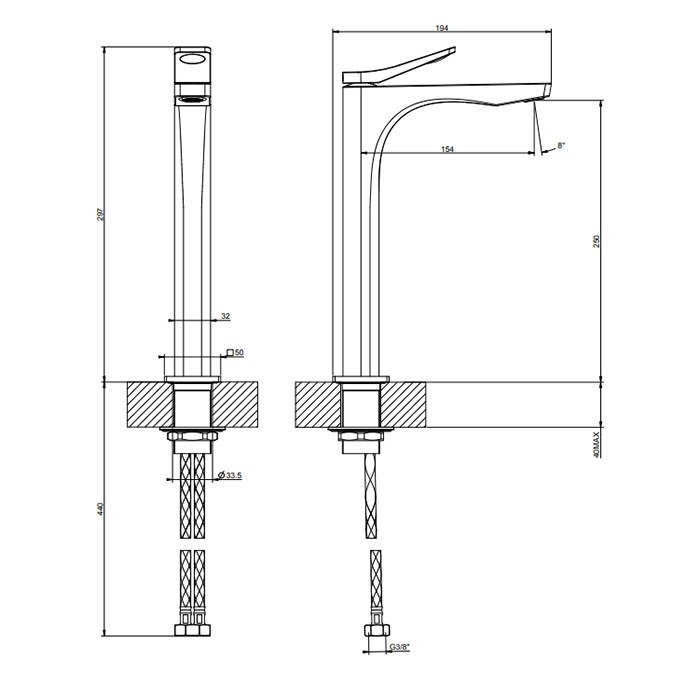 Смеситель для раковины на 1 отв. без донного клапана h=297мм, излив 154мм, Gessi Rilievo, nero xl арт. 59004#299