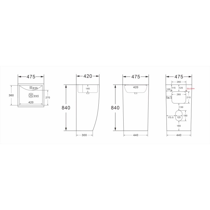 Раковина напольная COMELLA 480х420х830 отдельностоящая прямоугольная, черная, Azario COMELLA - AZ-314MB