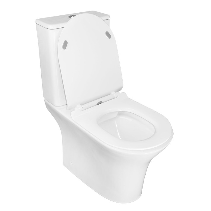 Унитаз-компакт 650х340х770 напольный, безободковый, со смывным механизмом Geberit, бачком и сиденьем микролифт, Azario FRETTA ROUND арт. AZ-1217 + AZ-1216-G