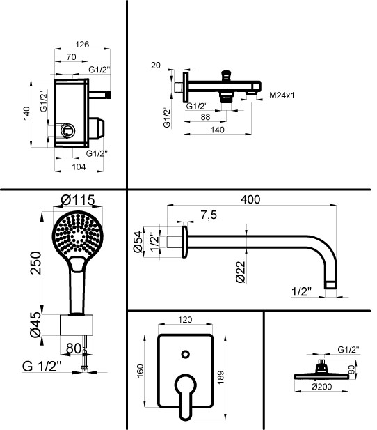 Душевая система встраиваемый для ванны, Azario TEVIS арт. AZ-15490711