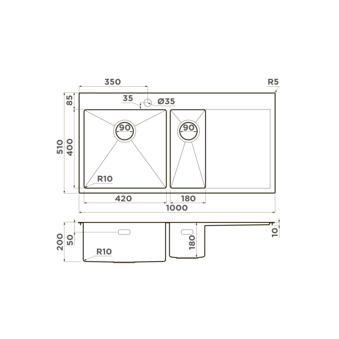 Кухонная мойка Omoikiri Akisame 100-2-L-GM нерж. сталь, цвет вороненая сталь арт. 4973103
