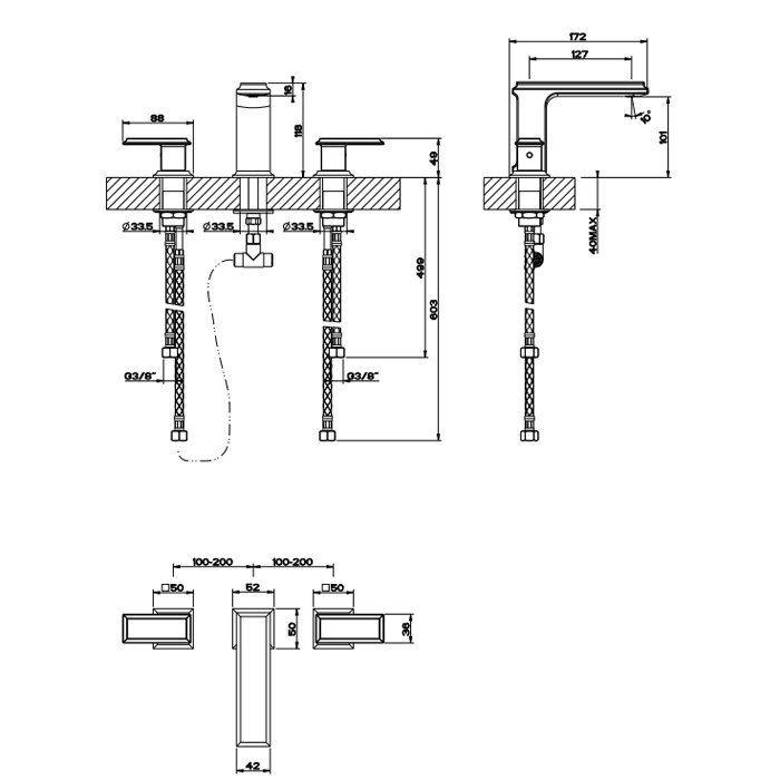 Смеситель для раковины на 3 отверстия, без донного клапана, Gessi Eleganza, finox арт. 46011#149