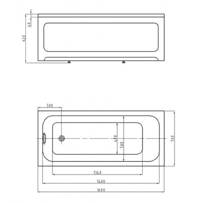 Акриловая ванна прямоугольная 160x70 см, Azario Bella арт. AV.0020160