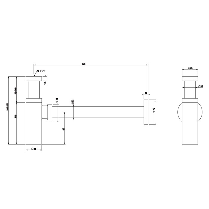 Сифон для раковины квадратный, под донный клапан, Gessi Eleganza, 01410#707 цвет: черный
