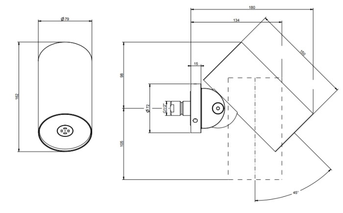 Верхний душ d7.9см., с настенным креплением, распыление, Gessi 316, black metal brushed pvd арт. 57205#707