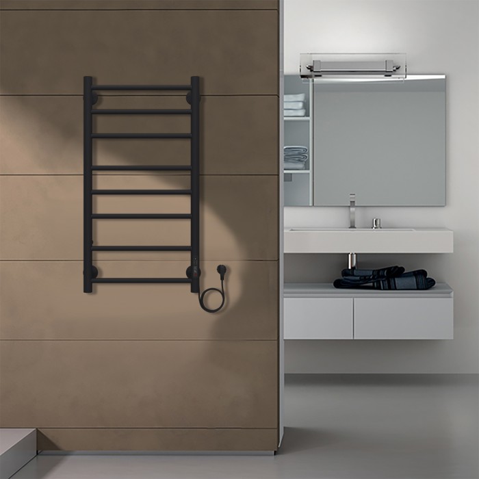 Полотенцесушитель электрический 400/800 8 секций, диммер справа, черный, Parma Azario - AZ10848B