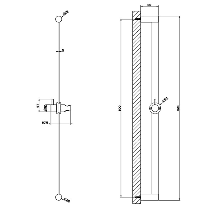 Штанга для душа, Gessi 316, brushed black metal pvd арт. 54042#707